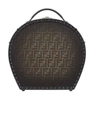 Fendi Ff Jacquard Travel Hat Box In Black