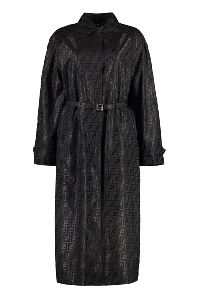 Fendi Ff Jacquard Trench Coat In Brown