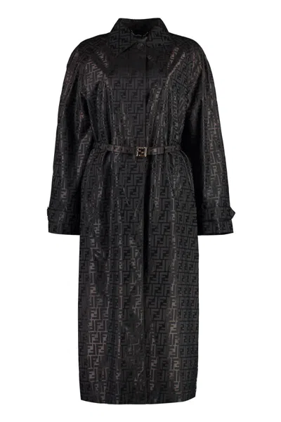 Fendi Ff Jacquard Trench Coat In Black