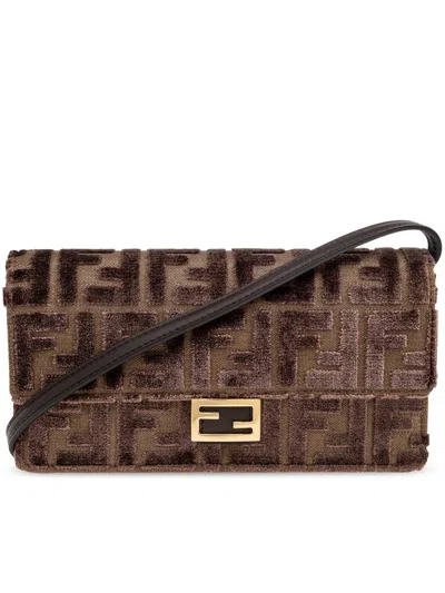 Fendi Ff Jacquard Velvet Wallet In Brown