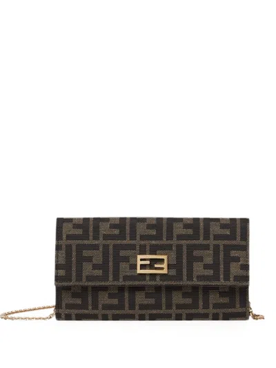 Fendi Ff Jacquard Wallet On Chain In Brown