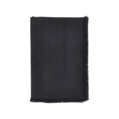 Fendi Ff Jacquard Wool And Silk Shawl In Black