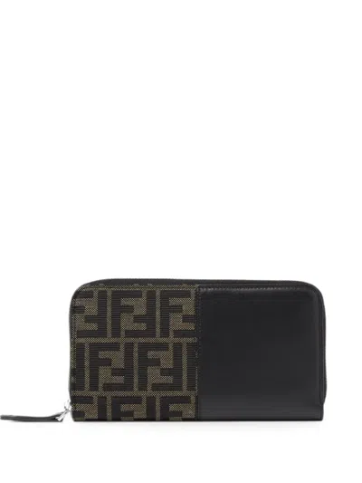Fendi Ff Jacquard Zip Around Wallet In Brown