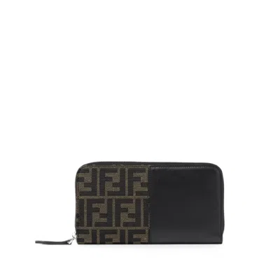 Fendi Ff Jacquard Zip Around Wallet In Black/neutrals