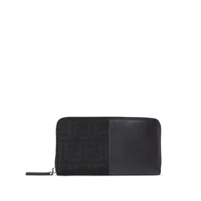 Fendi Ff Jacquard Zip-around Black Wallet
