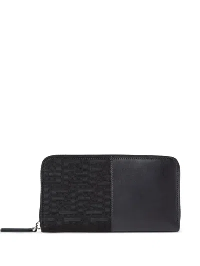 Fendi Ff Zucca Jacquard Zip Around Wallet In Black