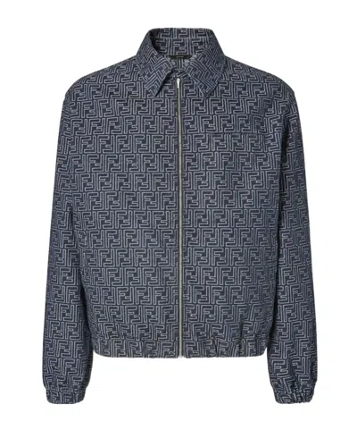 Fendi Embroidered Denim Bomber Jacket In Blue