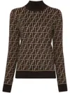 Fendi Ff Jacquard Turtleneck Sweater In Brown