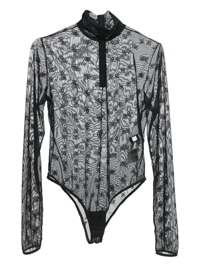 Pre-owned Fendi Ff Karligraphy Tulle Bodysuit