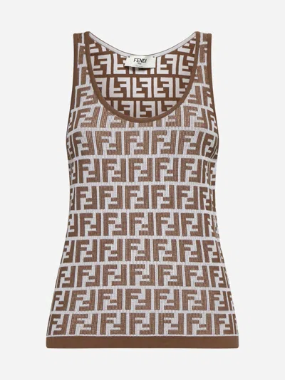 Fendi Women Embroidered Stretch Cotton Tank Top In Multi