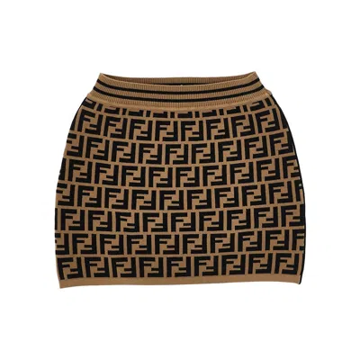 Fendi Ff Knitted Mini Skirt Kids In Brown