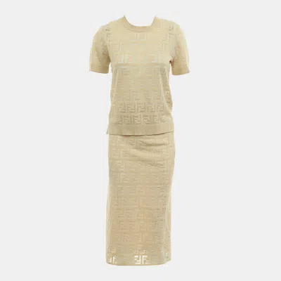 Pre-owned Fendi Ff Knitted Skirt And Top Set In Sand