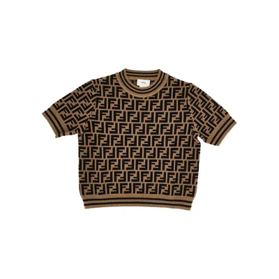 Fendi Ff Knitted T-shirt Kids In Brown