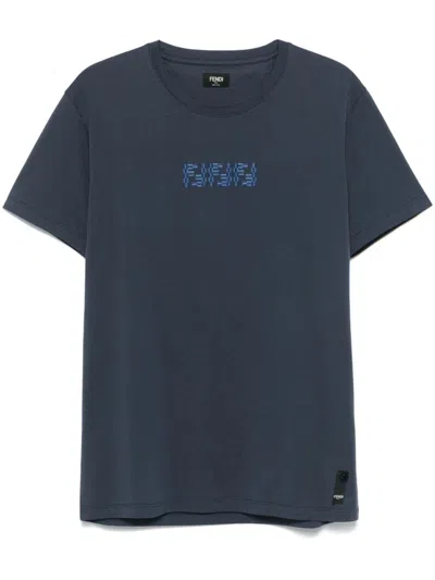 Fendi Ff Labyrinth-embroidered T-shirt In Dark Blue