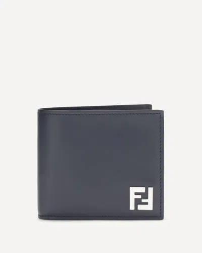 Fendi Ff Leather And Canvas Bifold Wallet In Blue