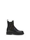 Fendi Women Black Ankle Boots With Elastic Side Detailing And Ff Motif In Leather Woman In Black
