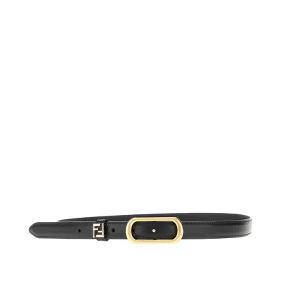 Fendi Ff Leather Slim Belt In Black
