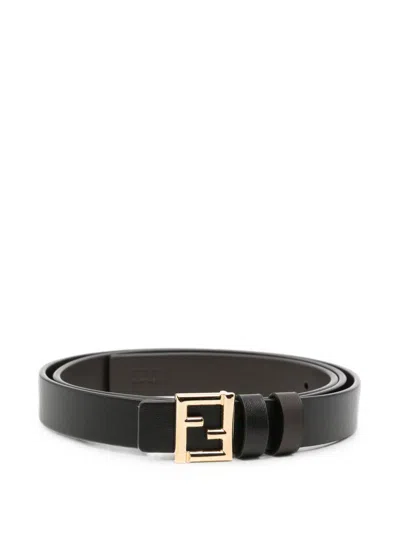 Fendi Ff Leather Belt In Black