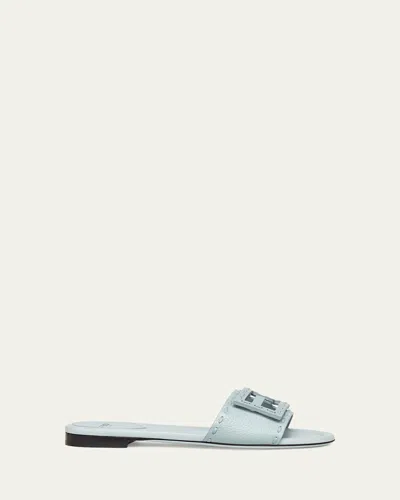 FENDI BAGUETTE FF LEATHER BUCKLE FLAT SLIDE SANDALS