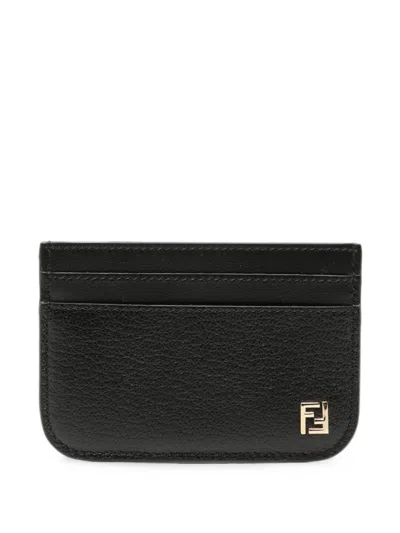 Fendi Ff Leather Card Case In Black