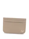 Fendi Ff Leather Card Case In Grey