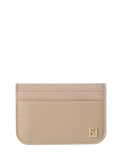 Fendi Ff Leather Card Case In Grey