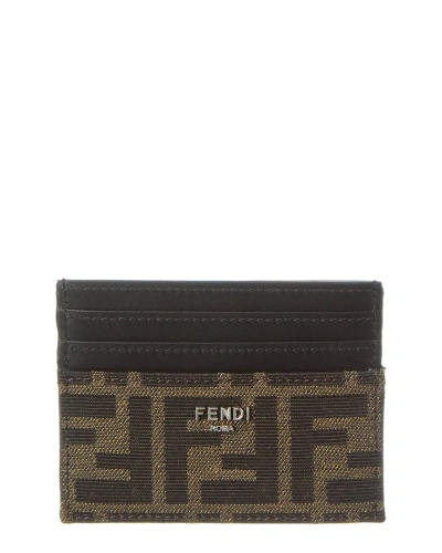 Fendi Ff Leather Card Holder In Brown