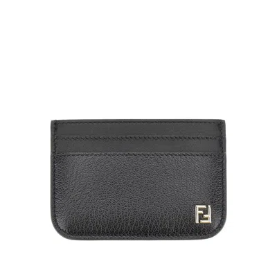 Fendi Ff Leather Card Holder In Black