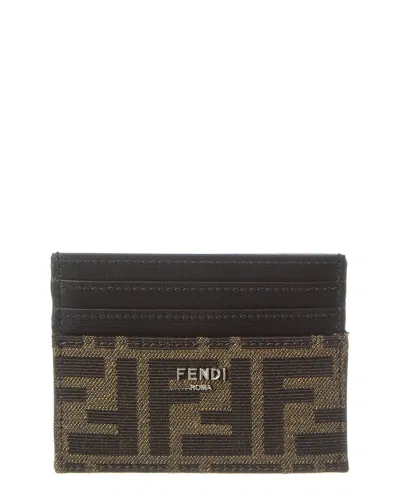 Fendi Ff Leather Card Holder In Brown