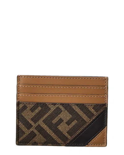 Fendi Ff Leather Card Holder In Brown