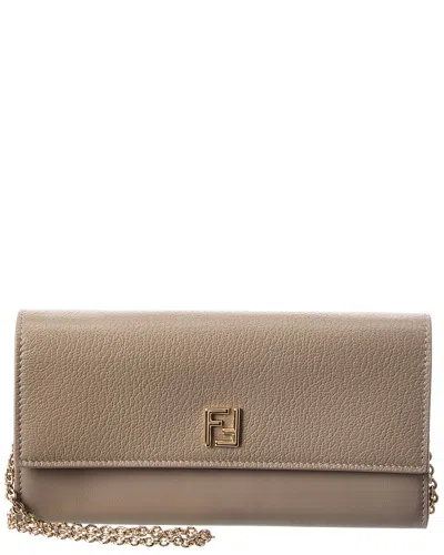 Fendi Ff Leather Continental Wallet On Chain In Purple