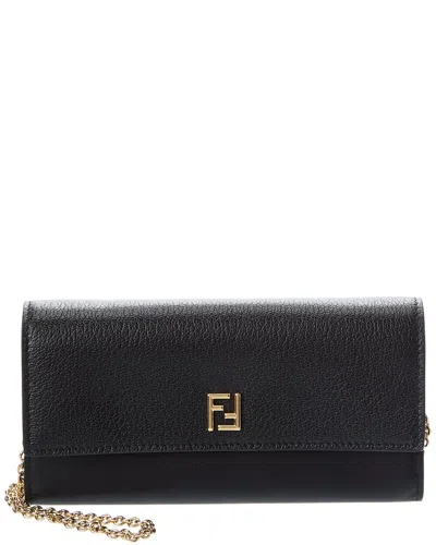 Fendi Ff Leather Continental Wallet On Chain In Black