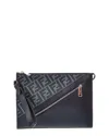 Fendi Ff Leather Pouch In Blue