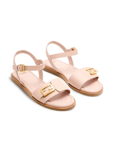 Fendi Kids' Ff Leather Sandals In Neutral