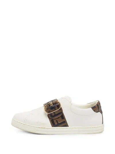 Pre-owned Fendi Ff Leather Sneakers In White