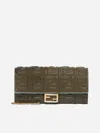 Fendi Ff Diamonds Leather Wallet On Chain In Avocado,sky Blue