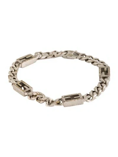 Pre-owned Fendi Ff Logo Baguette Link Bracelet, 6.75" In Neutrals