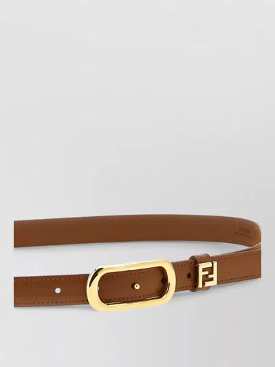 Fendi Ff Logo Belt Adjustable Size Smooth Finish In Brown