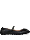 Fendi Black Nappa Leather Baguette Ballet Flats In Black