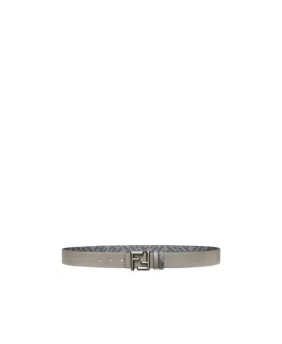 Fendi Ff Logo-buckle Leather Belt In Gray