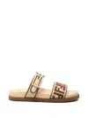 Fendi Feel Beige Raffia-effect Material Slides In Neutral