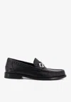 Fendi Round Toe Textured Leather Loafers In Black