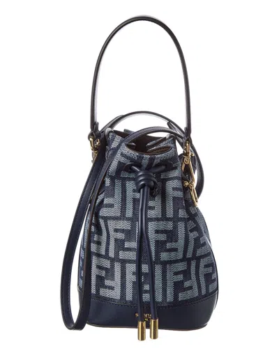 Fendi Ff Logo Canvas & Leather Bucket Bag In Brown