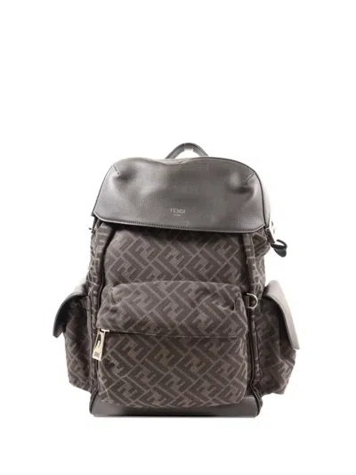 Pre-owned Fendi Ff Logo Canvas Backpack In Brown
