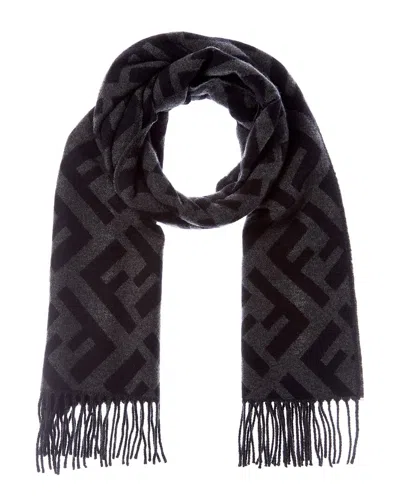 Fendi Ff Logo Cashmere Scarf In Gray