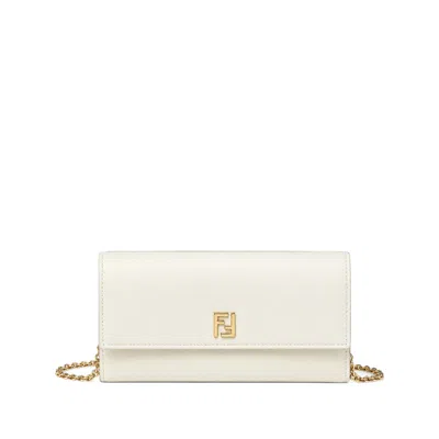 Fendi Ff Logo Continental Leather Chain Wallet In Neutrals
