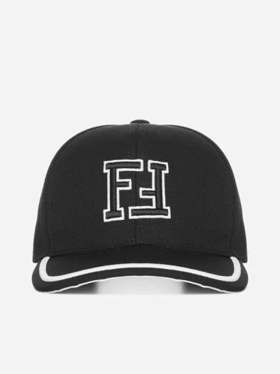 FENDI FF LOGO COTTON BASEBALL CAP