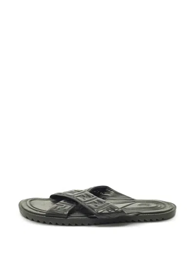 Pre-owned Fendi Ff Logo Criss-cross Slides In Black