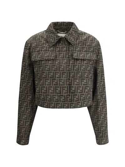 Fendi Ff Logo Cropped Women's Jacket In Brown