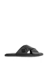Fendi Crossed X-strap Calfskin Slide Sandals In Black